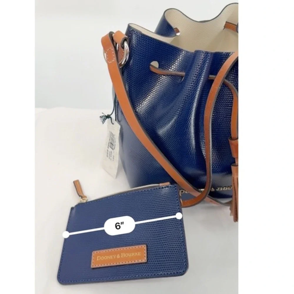 Dooney & Bourke Serena Drawstring Crossbody Blue Lizard Embossed Leather 104-29 - Picture 8 of 16
